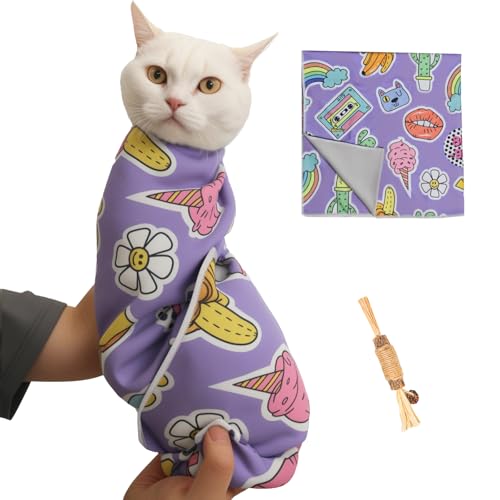 Image of 27.6 inch Cat Grooming Wrap,Self-Adherent Cat Wrap for Cutting Nails,Anti-Escape Cat Swaddle Wrap,Multifunctional Anti-Scratch Cat Restraint Wrap for Medicine,Nail Clipping,Ear Cleaning(Within 15lbs)