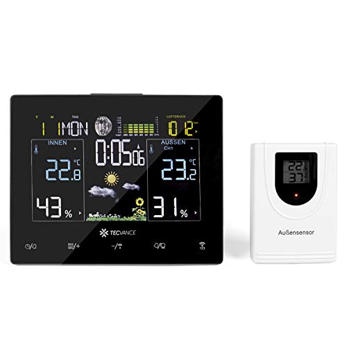 TECVANCE Horizontal estación meteorológica, Color Negro