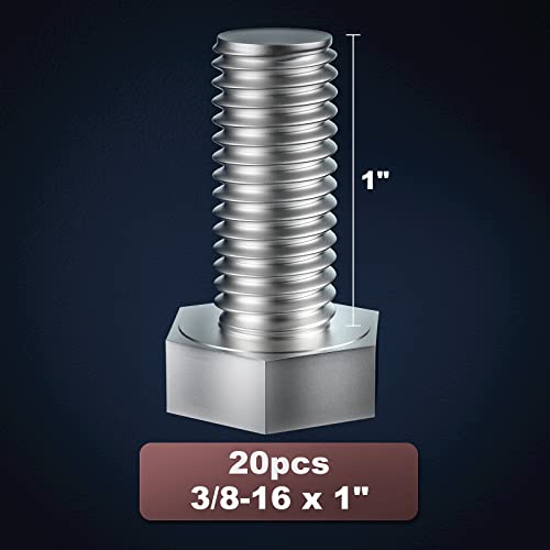 Image of 3 /8-16 x 1 (5 /8 to 7 inch Optional) Hex Head Screw Bolt, Stainless Steel 18-8(304), Fully Threaded,20pcs