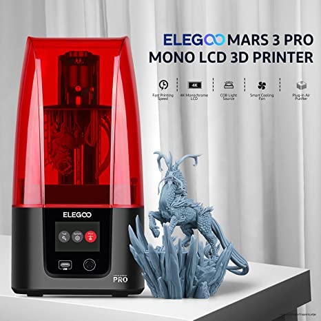 Elegoo Resin 3D Printer, Mars 3 Pro Msla 3D Printer With 6.6-Inch Ultra 4K Monochrome Lcd, Print Size Of 143.43 × 89.6 × 175 Mm³/5.647 × 3.52 × 6.8 In³ And Replaceable Activated-Carbon #TOP1
