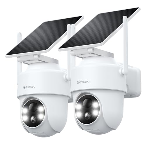 GALAYOU Cámara Vigilancia WiFi Exterior Solar - 2K Cámaras de Vigilancia sin Cable con Batería, Visión Nocturna en Color, Sirena, Sensor de Movimiento PIR, Audio Bidireccional, IP65, R1