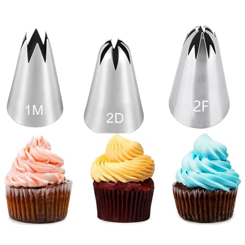 3 pcs Piping Nozzles - 1M 2D 2F Large Piping Nozzle Tips Stainless Steel Cake Decorating Tips for Icing Cupcakes Pastry Durable and Easy to Clean