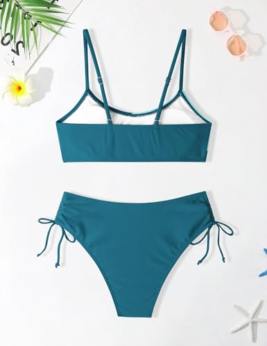 Image of Girls Swimsuits Bikini Set 2 Pieces Color Block Bikini with Adjustable Shoulder Strap Girls Bathing Suit 7-16Y