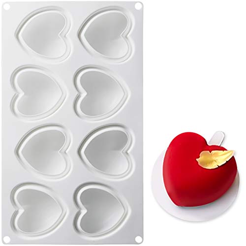 AiChef Silicone Mold For Baking Heart Shape Truffle Mold Mousse Cake Dessert Molds Household High Temperature French Cake Mold Mousse Dessert Silicone Mold Pastry Cake Molds.8-Cavity Love.