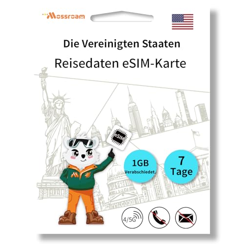 USA-Daten-eSIM-Karte: Täglich 1 GB Highspeed-Daten, 7-Tage-Prepaid-Tarif, Hotspot-Unterstützung, QR-Code, kein Vertrag, Keine SIM-Karte, Keine Sprachanrufe, Keine SMS