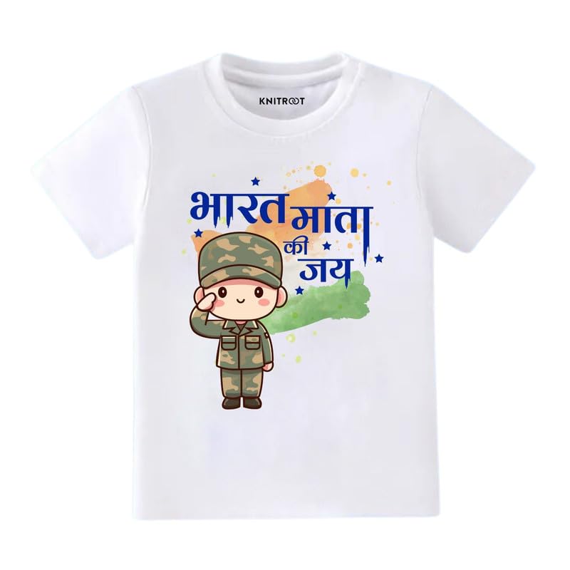 Independence Day Cotton T-Shirt, Bharat MATA Ki Jai, Unisex Kids Baby Regular Fit White Tshirt, Half Sleeve Round Neck, 6 Months - 11 Years, Kids Cloth for Boys & Girls-image-42