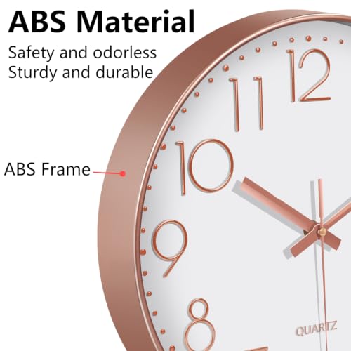 Image of Modern Silent Wall Clock, 14 Inch Wall Clocks Battery Operated | Large Number, Non-Ticking Analog Clock with Tempered Glass Quartz Clocks for Living Room Bedroom Office Kitchen, Rose Gold