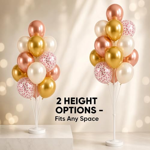 Image of Balloon Column Stand Kit with Balloons, Base and Pole, Balloon Column Kit for Floor or Table Backdrop Decoration for Party Wedding Baby Shower Birthday Graduation (Soft Rose Gold)