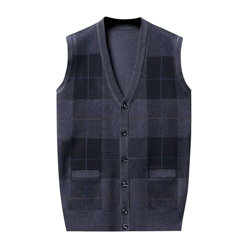 Chaleco de punto de abrigo para hombre cárdigan sin mangas elegante cuello en V térmico