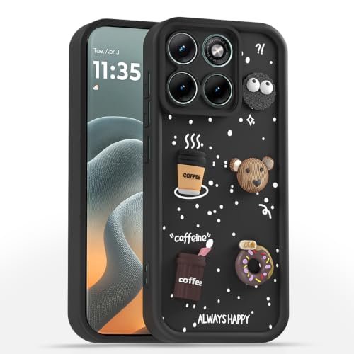 Image of Pikkme Back Cover for Motorola Moto Edge 70 Fusion 5G | 3D Bear Silicone Cute & Fun Coffee Cartoon | Full Body Protection Bumper Case (Black)