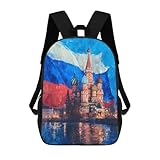 Russian Flag Building 17 Inch Backpack Travel Daypack Casual Shoulder Bag with Adjustable Strap for Men And Women