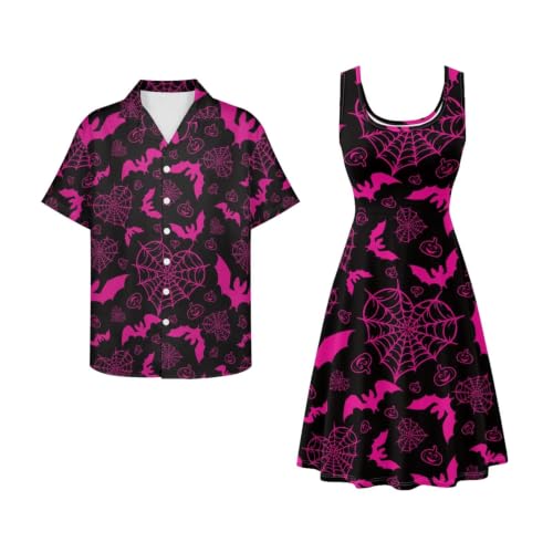 Image of Dreaweet Summer Dresses for Women A-Line Sleeveless Flowy Sun Dresses,Men's Casual Button-Down Shirts,Couple Matching Outfits
