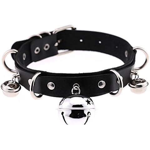 KuTi Kai Classic Handmade Choker Bell Collar Women Leather Choker Necklace (Black) Cover