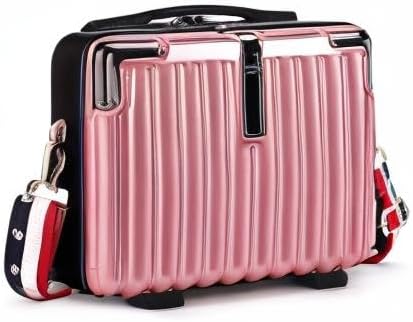Mini Suitcase Hard Shell Makeup Case Stress-Resistant ABS Hard Makeup Travel Case Portable Hand Luggage with Shoulder Strap for Travel Camping Home Organizer Pink - Image 9