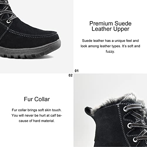 Comfy Moda Winter Boots For Women, Waterproof Fur Lined Snow Boots W/ 3M Thinsulate Insulated, Warsaw Short, Premium Suede, Black, Size 9 #TOP3