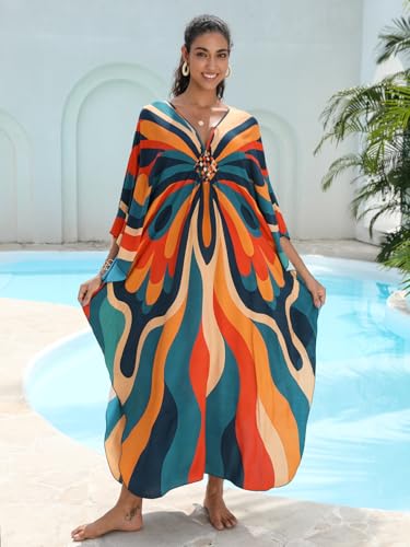 Image of KEYLORTING Plus Size Kaftan Dress Women, African Moo Moo Print Caftan, Batwing Dress, Beach Cover Up for Party and Loungewear