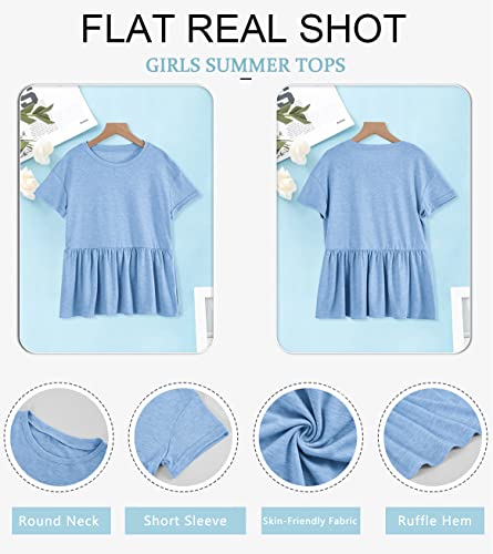 Image of Ebifin Girls Short Sleeve Tops Kids Peplum Babydoll T Shirts Tees 4-15Y | Girls T-Shirts, Crew neck Short Sleeve Shirts, Casual Tunic Tops, Cute Blouses, Summer Tees, Ruffle Hem, Loose fit