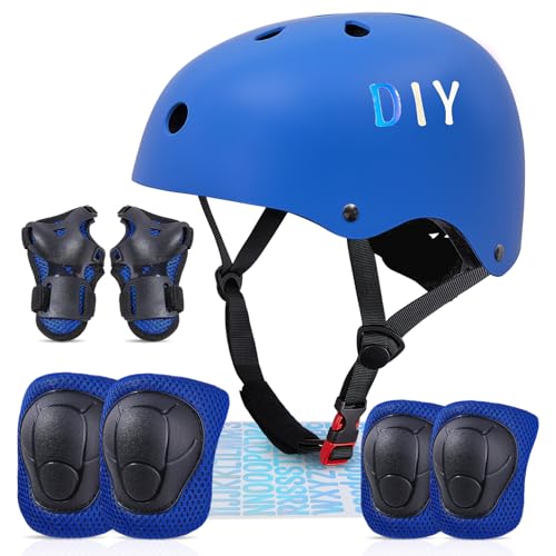 FIODAY Kids Bike Helmet Knee Pads for Kids Adjustable Protective Gear with Knee and Elbow Pads Wrist Guards Toddler Helmet for Boys Girls Skateboard Inline Skating Scooter, 3-5-8-13 Years