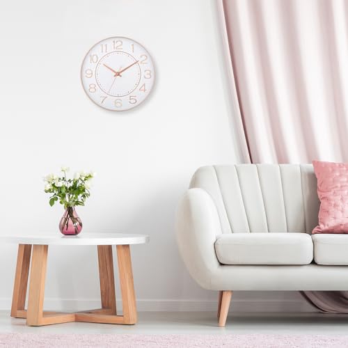 Image of HZDHCLH Modern Wall Clocks Battery Operated,10 inch White and Rosegold Clock for Wall,Silent Small Wall Clock for Living Room Bedroom Kitchen Office Nursery Decor | for Wall,Silent Small Wall Clock for Living Room Bedroom Kitchen Office (White and Rosegold)