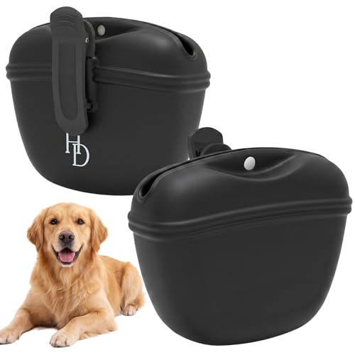 Hampton Distribution Silicone Dog Treat Pouch Black BPA Free Pet Treat Pouch for Pet Training with Magnetic Closure Waist Clip & Portable Design