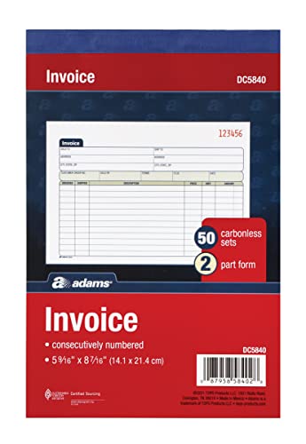 adams invoice book 3 pack 2 part carbonless invoices horizontal sales slip 5-916 x 8-716 inches 50 sets per book dc5840-3
