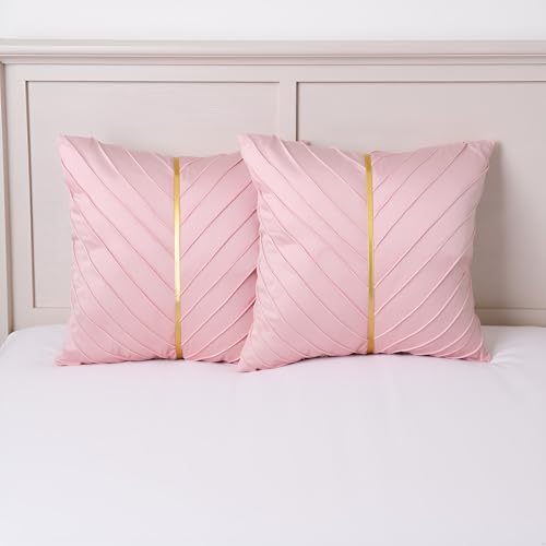 Image of Velvet Throw Pillow Covers 24x24 Pack of 2 Gold Decor Blush Pink