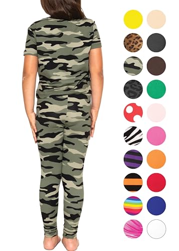 Image of STRETCH IS COMFORT Girls 2 Piece Hoodie Short Sleeve Long Sleeve Crew Neck Top and Leggings Set Kids Thermals Underwear Set