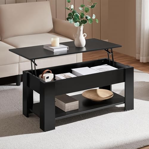 Yaheetech Couchtisch, Höhenverstellbarer Wohnzimmertisch, Schwarz, 98x50cm – Ansicht 2