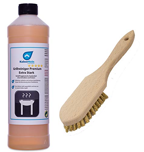 KaiserRein 1 L Grillreiniger und Backofenreiniger mit Grillbürste, Holz, Spitze Form, Messing als starker Fettlöser für Grill und Ofen I Grillrost