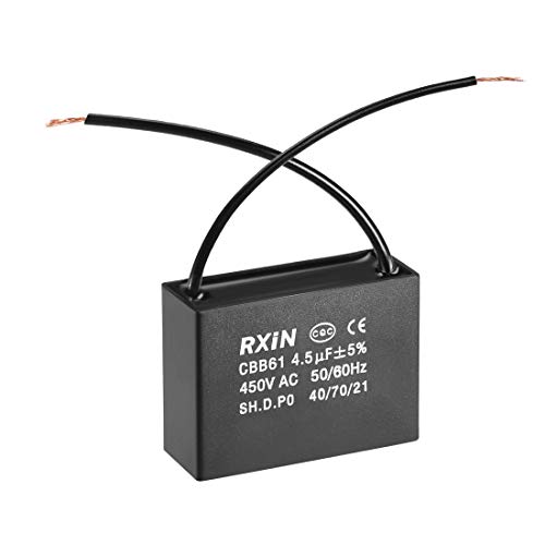 uxcell Ceiling Fan Capacitor CBB61 4.5uF 450V AC 2 Wires Metalized Polypropylene Film Capacitors 47x17.5x34.5mm for Water Pump Motor Generator