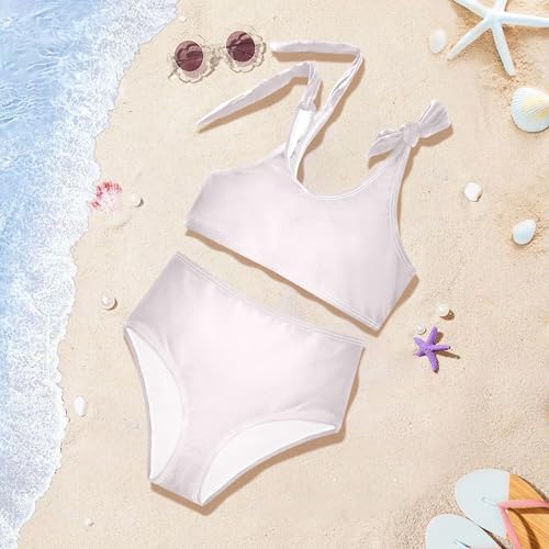 Girls Swimsuits Bikini Set,Two Piece Swimsuit Bathing Suit Girls' Swimwear Blush Pink Solid Color Pure Plain3