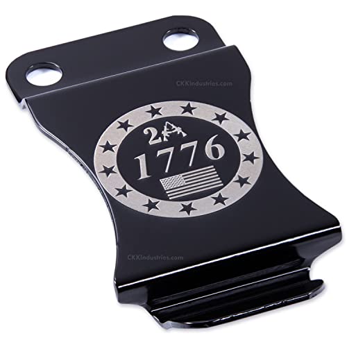 KYDEX Belt Clip for Holsters & Sheaths – (Flush Mount Design - w/2nd Amendment - 1776 Engraving) - (Metal) - (Inside-The-Waistband/IWB) - (Fits 1.50in Belts) - (1 Pack)