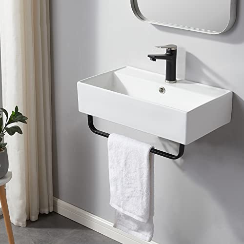 SHACO Wall Mounted Bathroom Sink with Towel Rack, 21' X 12' Modern Wall Mount Sink, Commercial Small...
