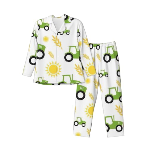 Pyjama homme imprimé tracteur agricole ensemble boutonné noir