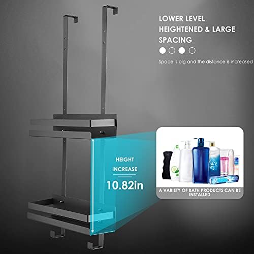 Pakuyi Shower Caddy Hanging 2 Tier Over Door Shower Holders for Soap and Shampoo Stainless Steel Bathroom Pole Shower Storage Rack Holder with Suction