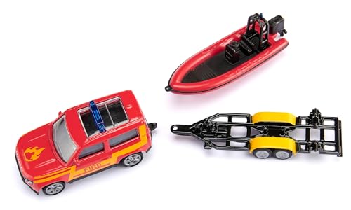 Land Rover Defender Fire Brigade con Remolque y Bote de Juguete miniatura 4