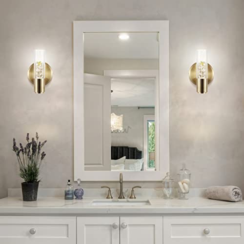 Image of JONATHAN Y 5.5 inch Brass Gold 1-Light Modern Integrated LED Vanity Light Wall Sconce for Bathroom, Clear Bubble Acrylic Shade Minimalist Art Deco Light for Hallway, Entryway, 4000K (JYL7222B)