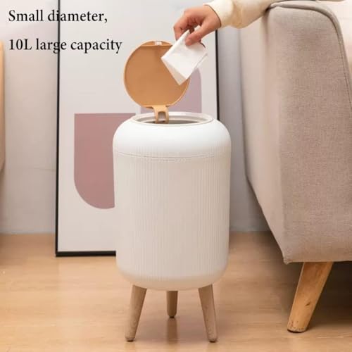 Image of House of Quirk Trash Can With Lid For Bathroom, 10 Liter Kitchen Dustbin Modern Office Trash Can With Legs, Slim Plastic Basket Open-Top For Bathroom, Bedroom Round (White)