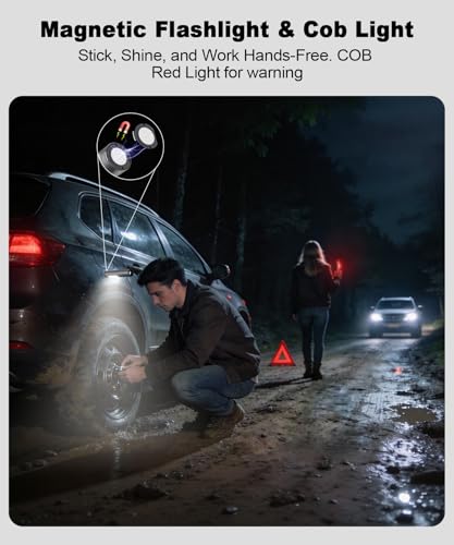 Image of Small Powerful Flashlights,LED Pocket EDC Flashlight Rechargeable with Magnetic Base&Hanging Loop,1500 High Lumens,Dual Switch,COB Red Light,7 Modes,USB C Flash Light for Home Emergency Car Camping2PC