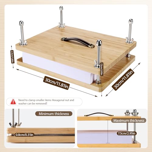 LIROPAU Buchpresse aus Holz, 30x20cm Tragbar Buchpress Werkzeug mit Holzbindepresse, Wachsfäden, Ahle, Fingerhut, Falzbeine, Schere für Zuhause, Schule, DIY-Buchbinden Im Büro