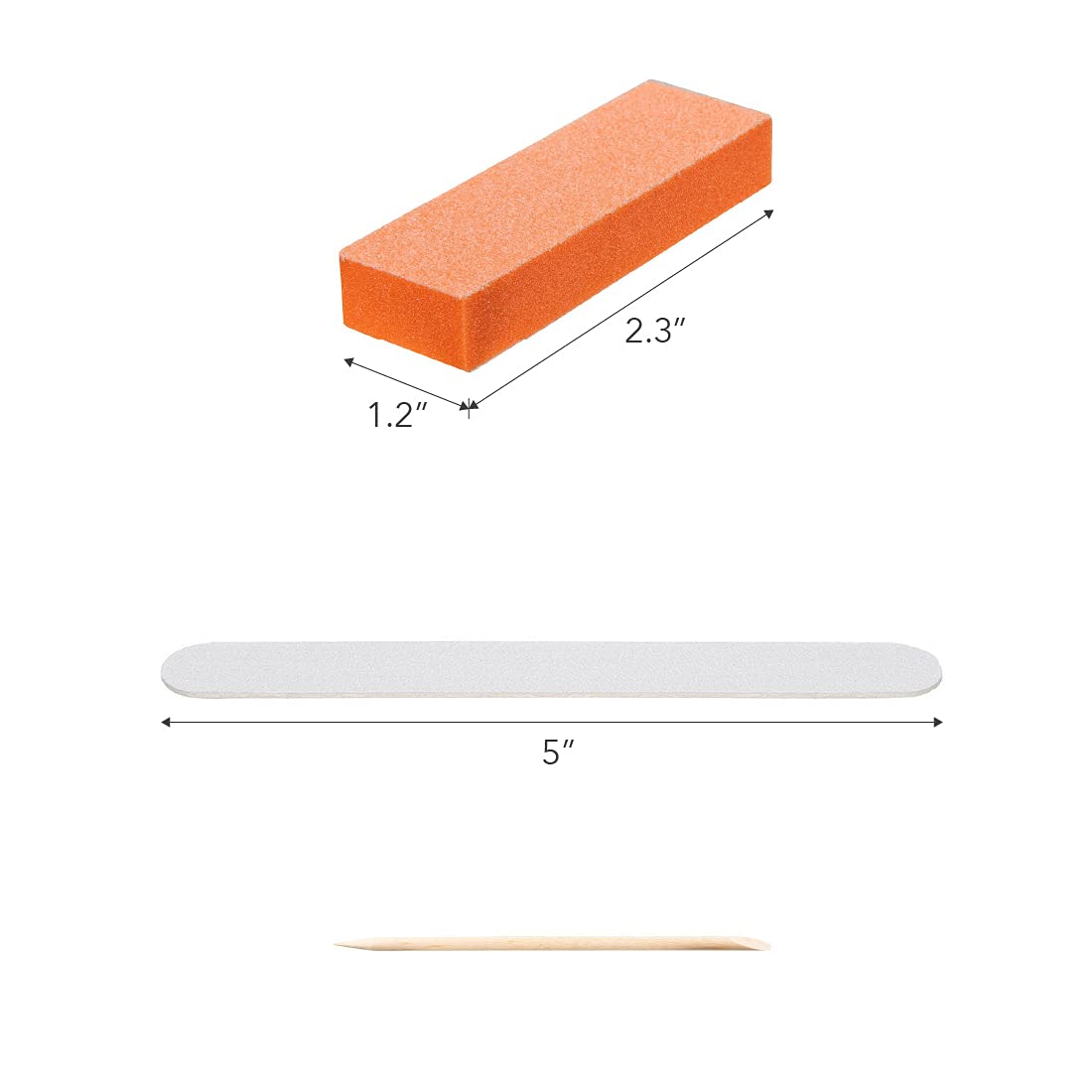 ForPro Basics 3-Piece Manicure Kit, White Wood Nail File 100/180 Grit, Orange Mini Buffer 100/180 Grit, Wood Stick, Individually-Packed, 300-Count : Beauty & Personal Care