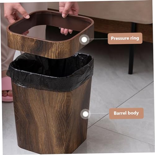 Cubo de basura vintage de 12L con diseño de grano de madera PP cuadrado para el hogar 8