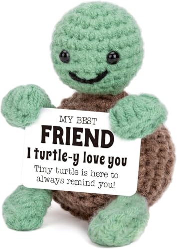Mini Funny Turtle Best Friend Friendship Gifts for Women Men, Christmas Birthday Gifts Ideas for Friends Female Male, I Love You Small Cute Stuff Things, Handmade Emotional Positive Crochet Turtle