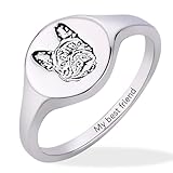 QWBV NELO Pet Custom Ring with Sketch Photo Pet Paw, Personalized Dog Rings for Women, Pet Portrait Memorial Rings for Pet Lovers, Lovely Gift for Her, Stainless Steel Band Ring