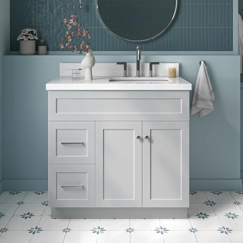 ARIEL 37" Grey Bathroom Vanity 1.5" Edge Pure White Quartz