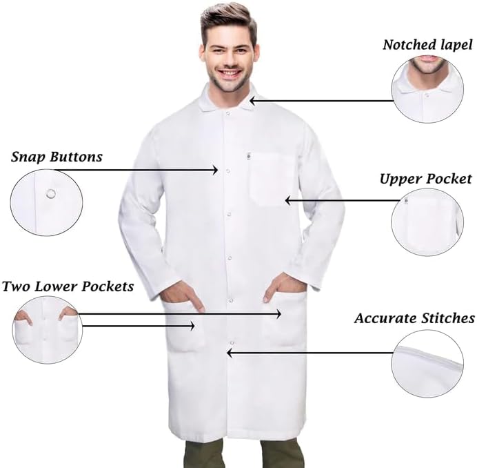 unisex-adult Knee Length Long Lab Coat for Medical Srudents, Doctors and Pharmacy Staff - Image 3