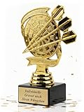 Dart Pokal mit Gravur Wunschtext | Dartspokal | Dart Scheibe als Pokal in Gold | Trophäe für Dartturniere | Wanderpokal für Darts | Pokal Gold mit Gravur 14cm | Dartpfeile und Scheibe Design Trophy