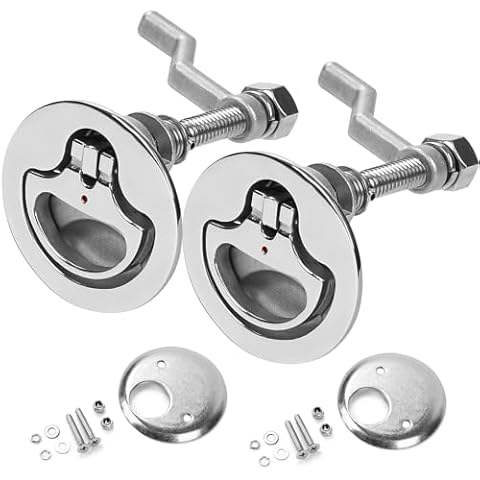 GANGUOLA Heavy Duty Boat Cam Latch 316 Stainless Steel, Marine Flush Hatch Pull, Adjustable Locking Arm Height, with Back Plate and Screw(Pack of 2) Cover