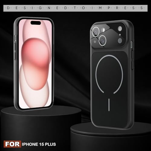 Image of SHINESTAR Premium Luxury Case Compatible with iPhone 15 Plus | Protective Back Cover with Camera Lens Safety | Wireless Charging Support | Slim Fit Durable Design | Enhanced Grip Protection Black