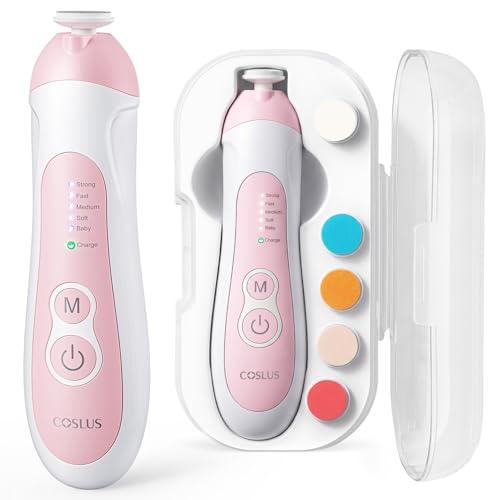 COSLUS C52 Baby Nail File Electric: Fünf Gänge mit LED Sanfter Leuchten 6 Schleifköpfe, geeignet für Babys und Erwachsene – Ansicht 1